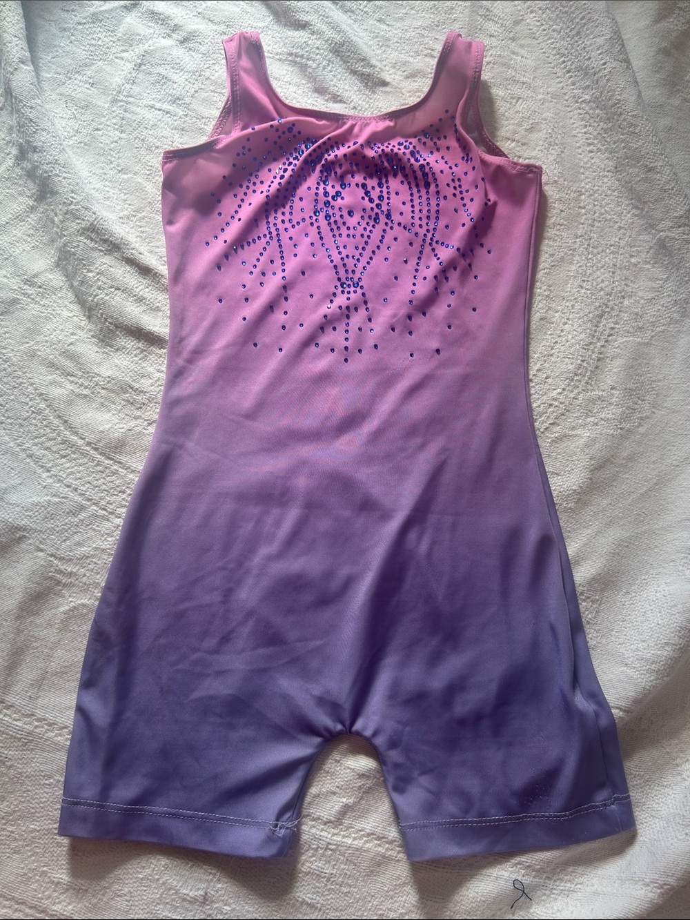 Rhinestone Biketard Purple and Pink Ombre Leotard Gymnastics age 7-8 years - Picture 6 of 12